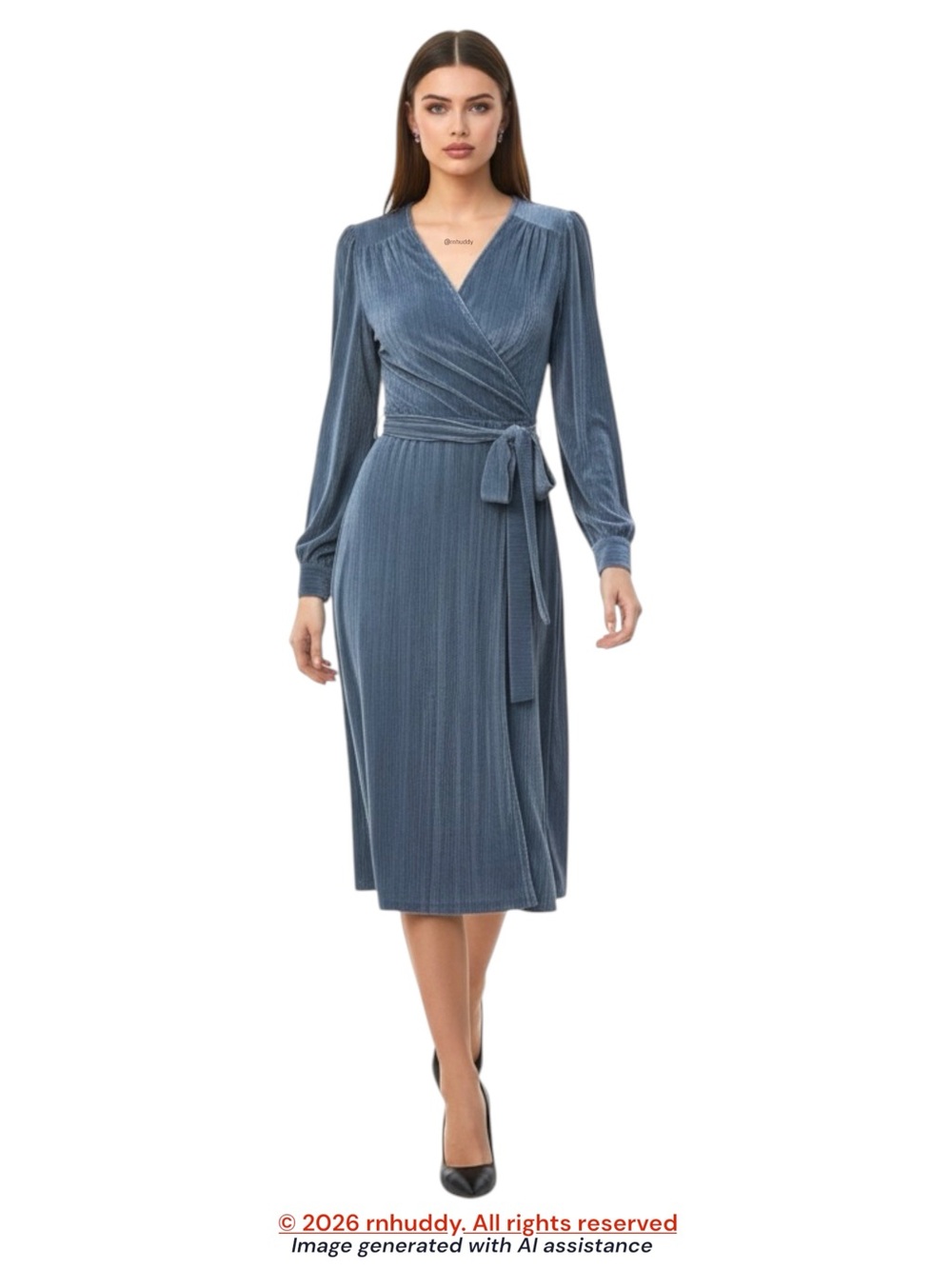 FRNCH Paris XS blue checkered textured midi wrap dress